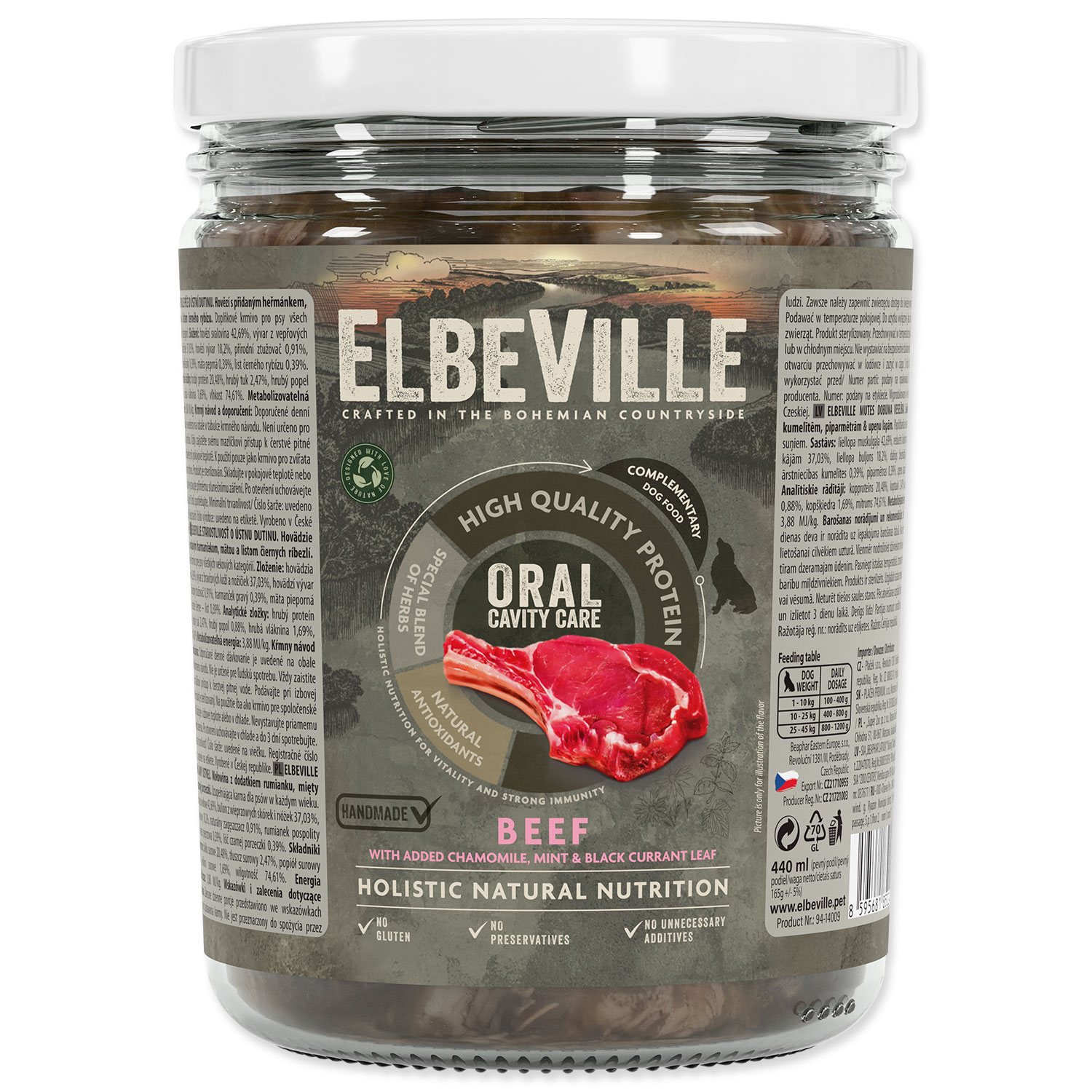 Sklenice Elbeville Dog Oral Cavity Care,  hovězí s přidaným heřmánkem, mátou 440ml