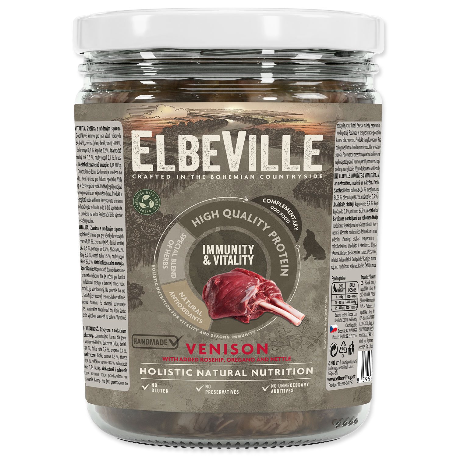 Sklenice Elbeville Dog Imunity & Vitality zvěřina s přidaným šípkem, dobromyslem a kopřivou, 440 ml-KS