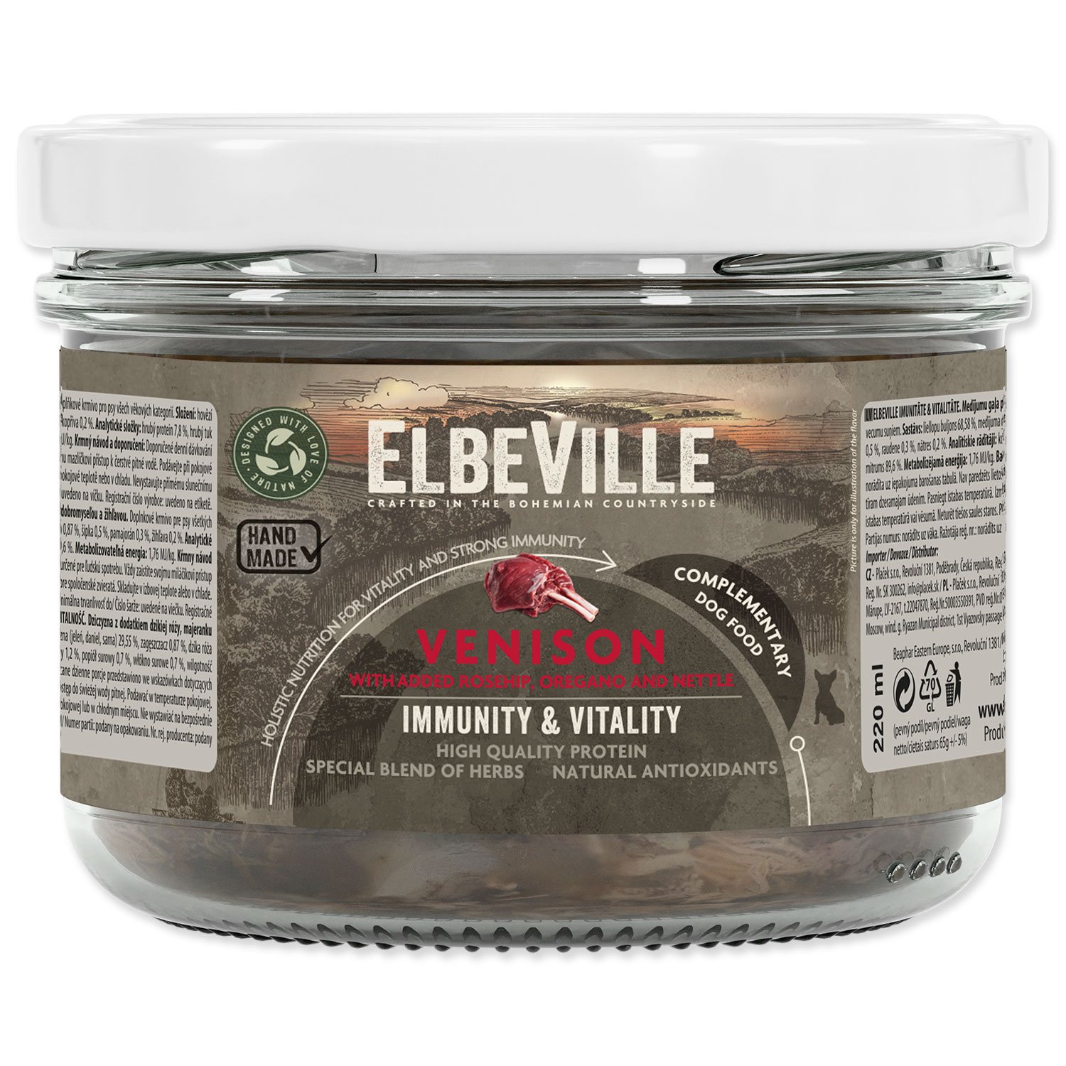 Sklenice Elbeville Dog Imunity & Vitality zvěřina s přidaným šípkem, dobromyslem a kopřivou, 220 ml-KS