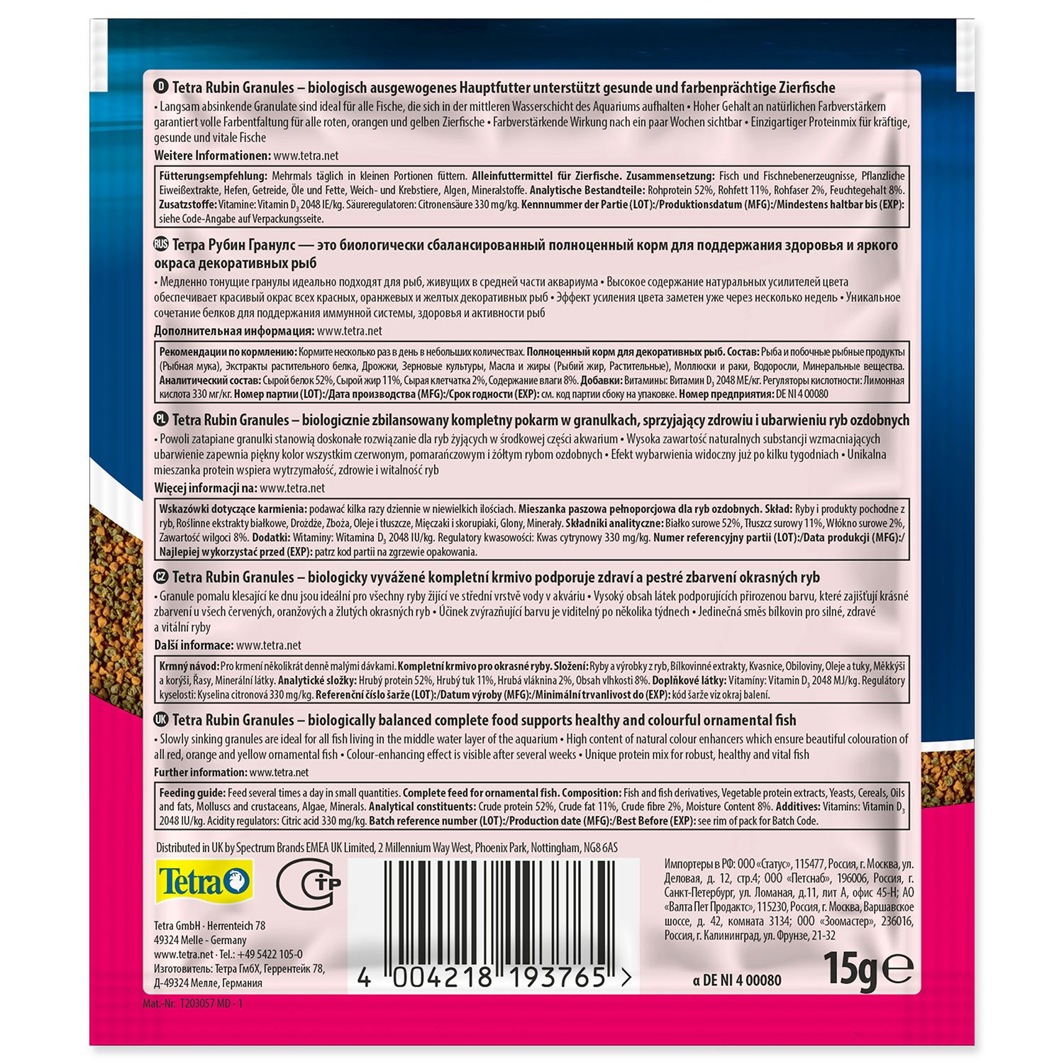 Krmivo Tetra Rubin Granules sáček 15g-KARTON