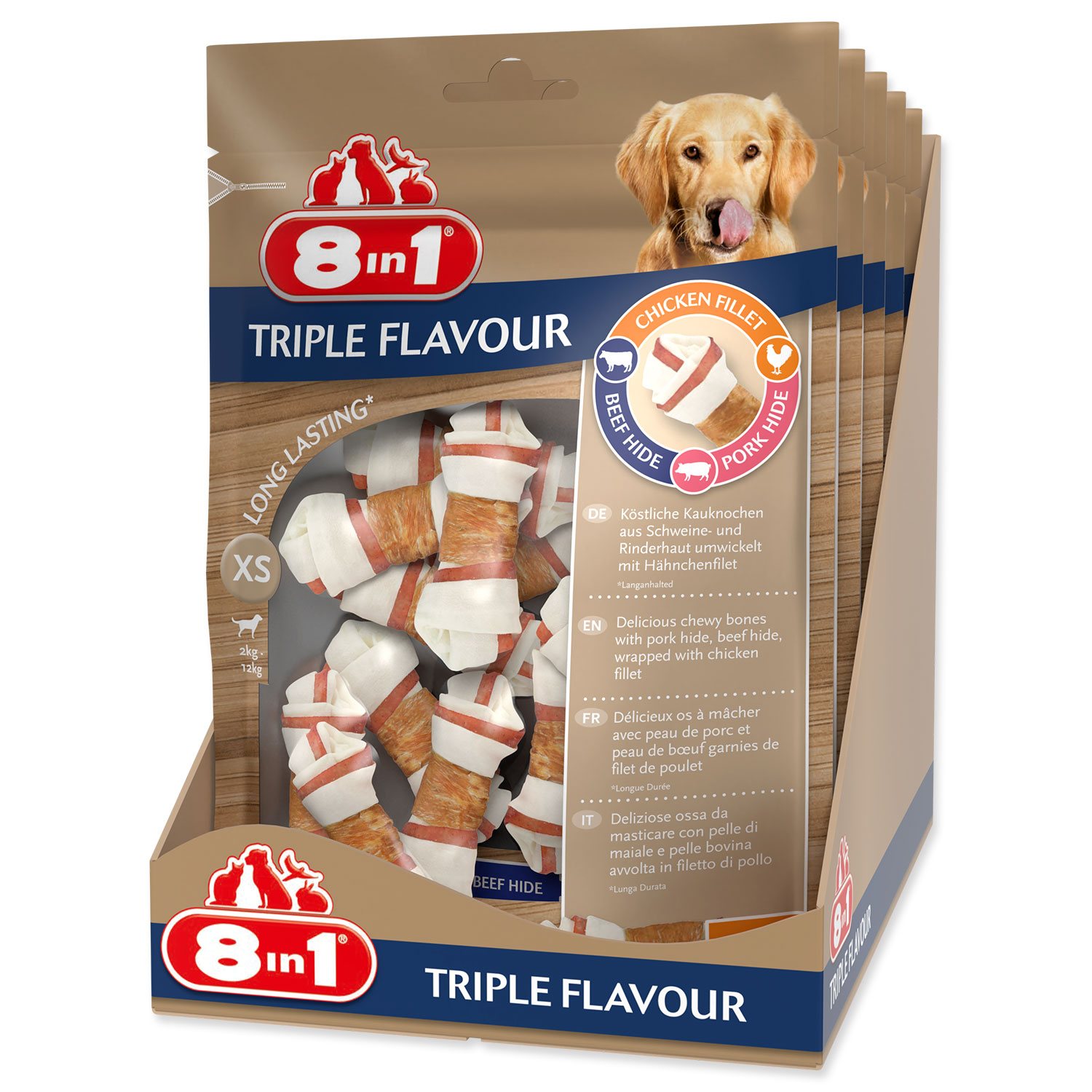 Pochoutka 8in1 Triple Flavour kost žvýkací XS 21ks-KARTON