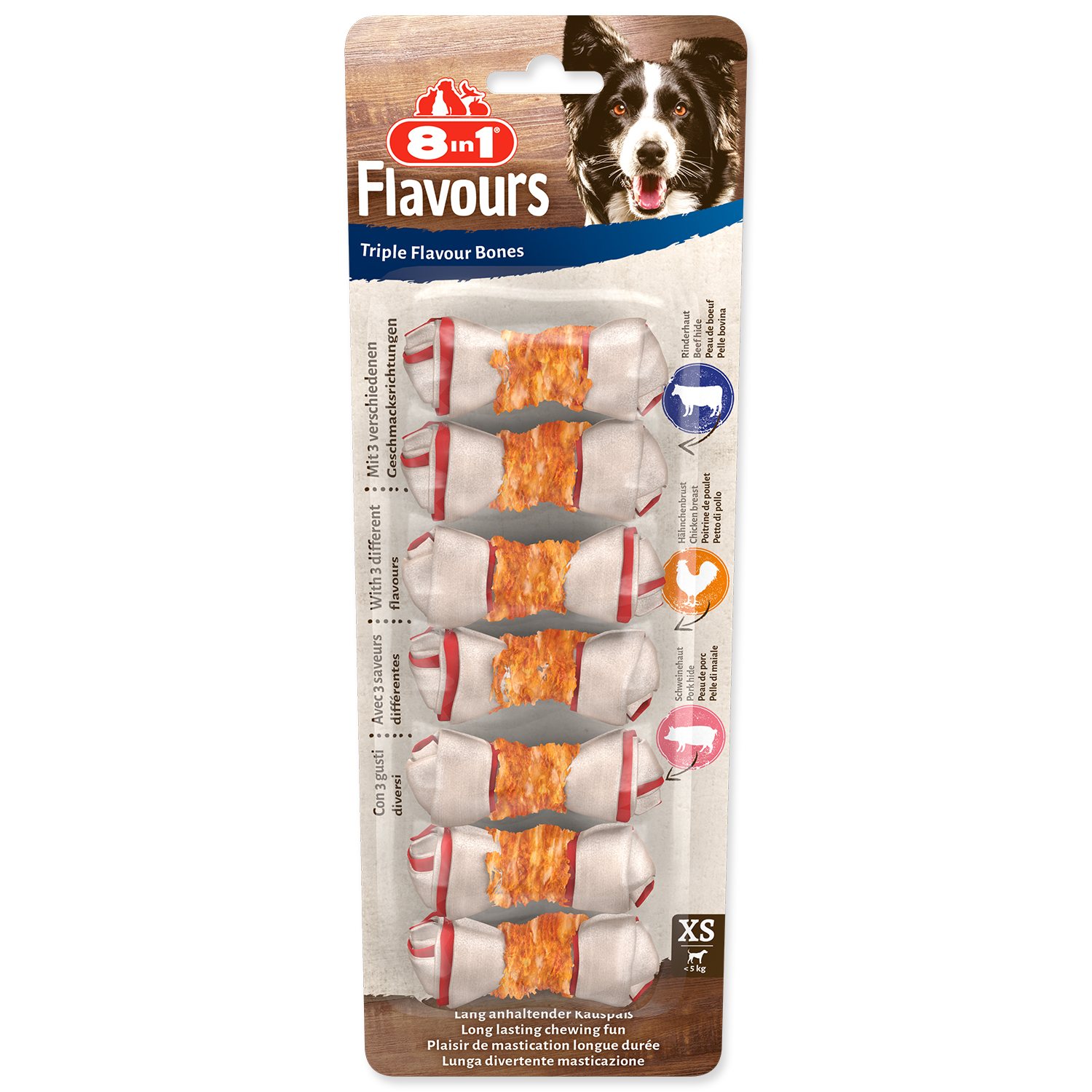 Pochoutka 8in1 Triple Flavour kost žvýkací XS 7ks