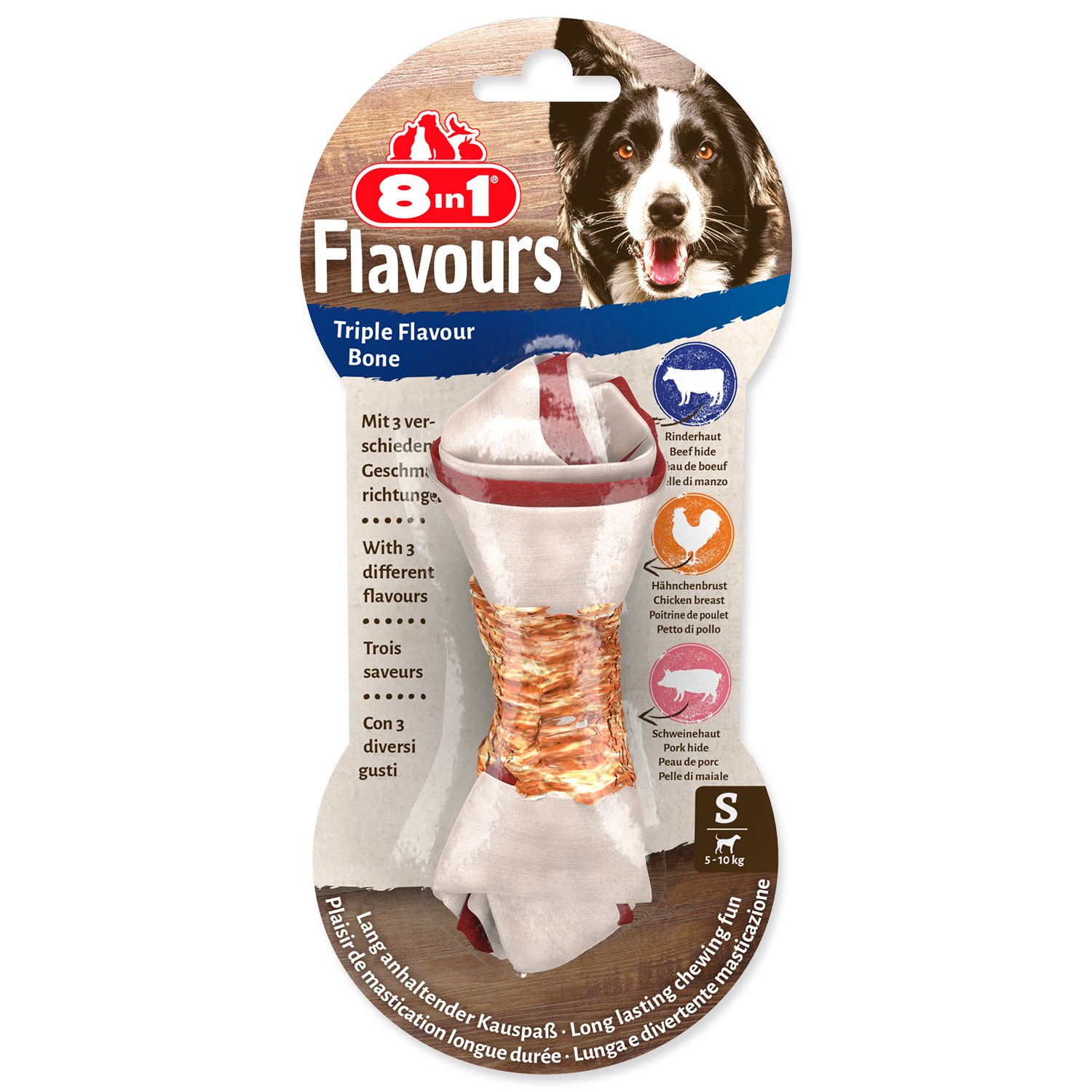 Pochoutka 8in1 Triple Flavour kost žvýkací S