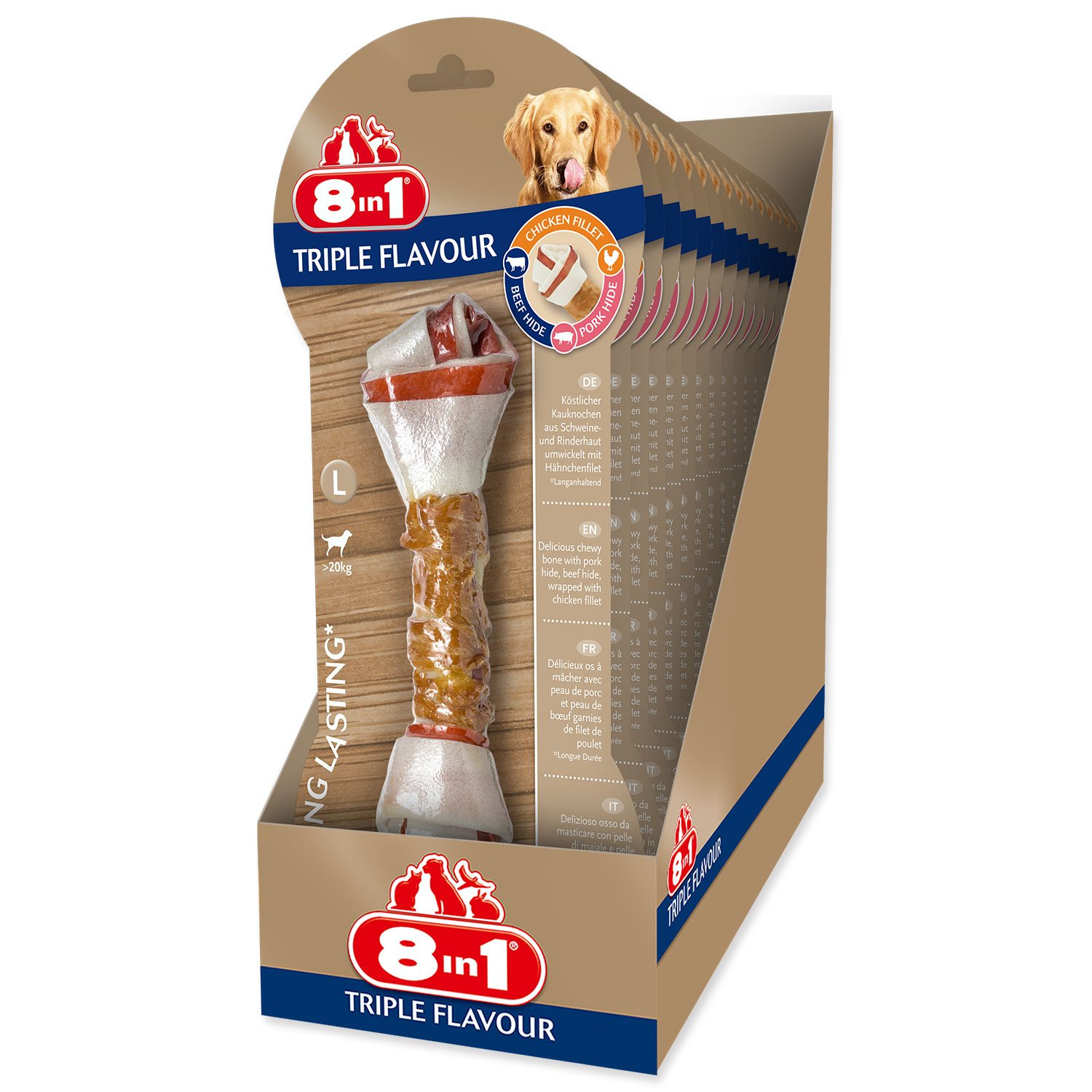 Pochoutka 8in1 Triple Flavour kost žvýkací L -KS