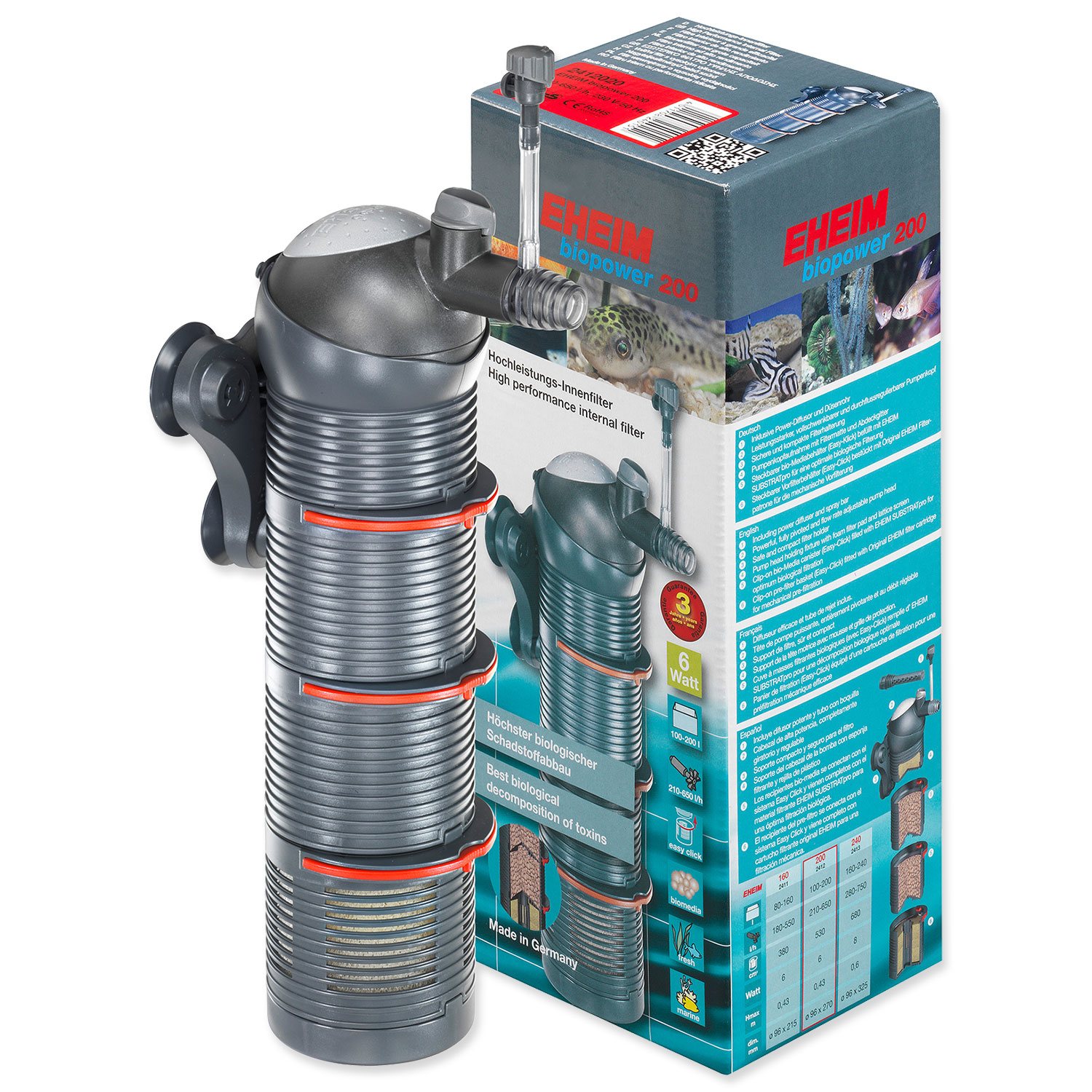 Filtr Eheim Biopower 200 vnitřní, 210-650l/h-KS