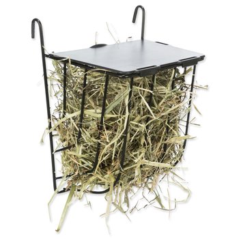 Závěsné černé kovové jesličky na seno s víkem 13 × 18 × 12 cm-KS