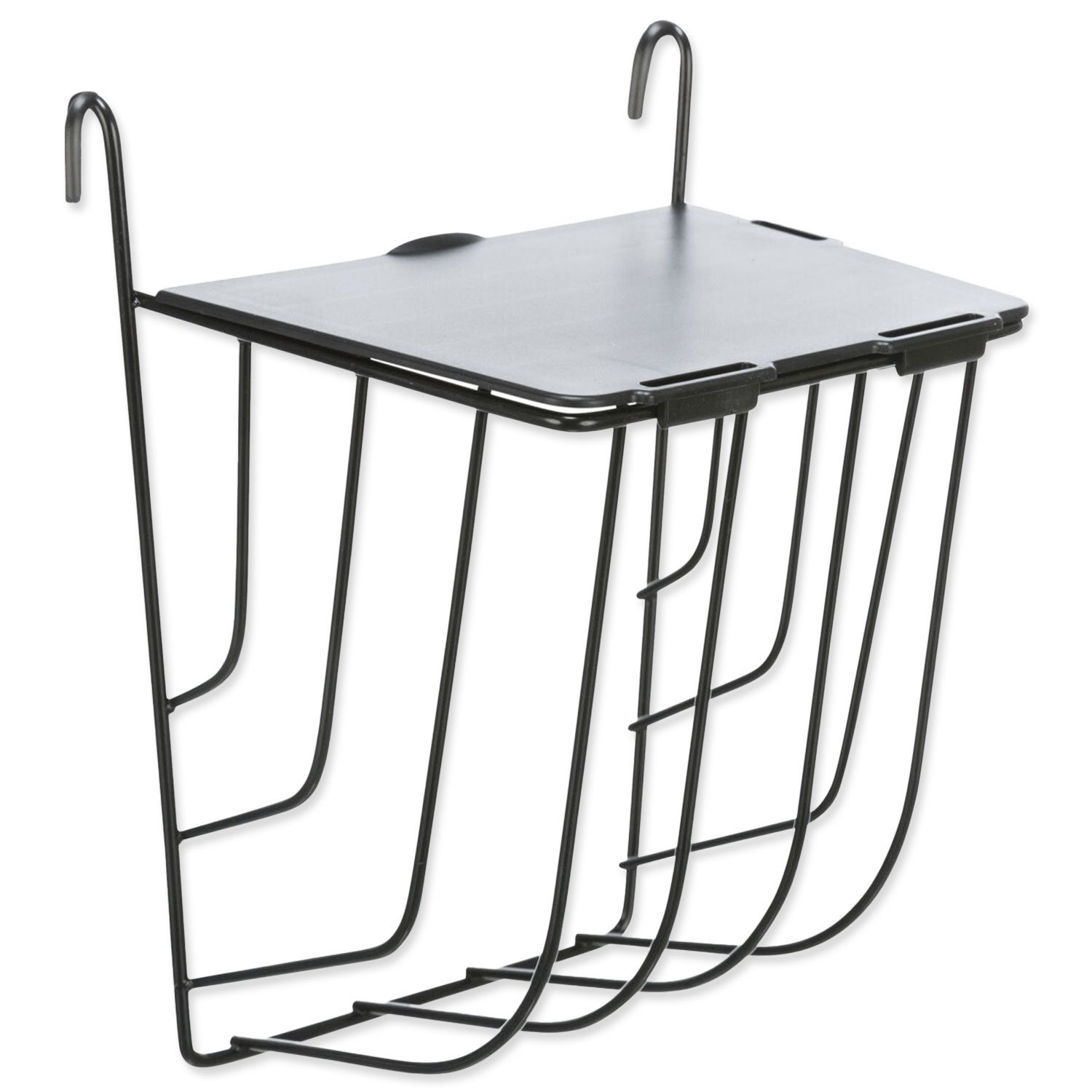 Závěsné černé kovové jesličky na seno s víkem 13 × 18 × 12 cm-KS