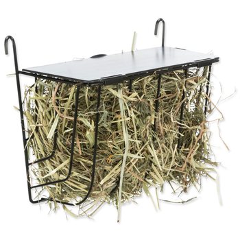 Závěsné černé kovové jesličky na seno s víkem 20 × 18 × 12 cm-KS