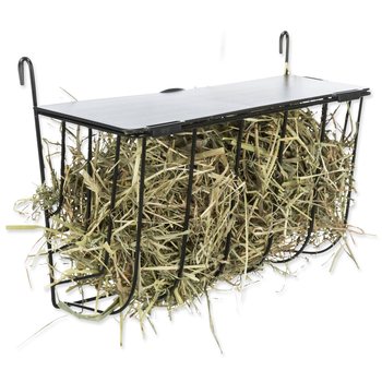 Závěsné černé kovové jesličky na seno s víkem 25 × 18 × 12 cm-KS