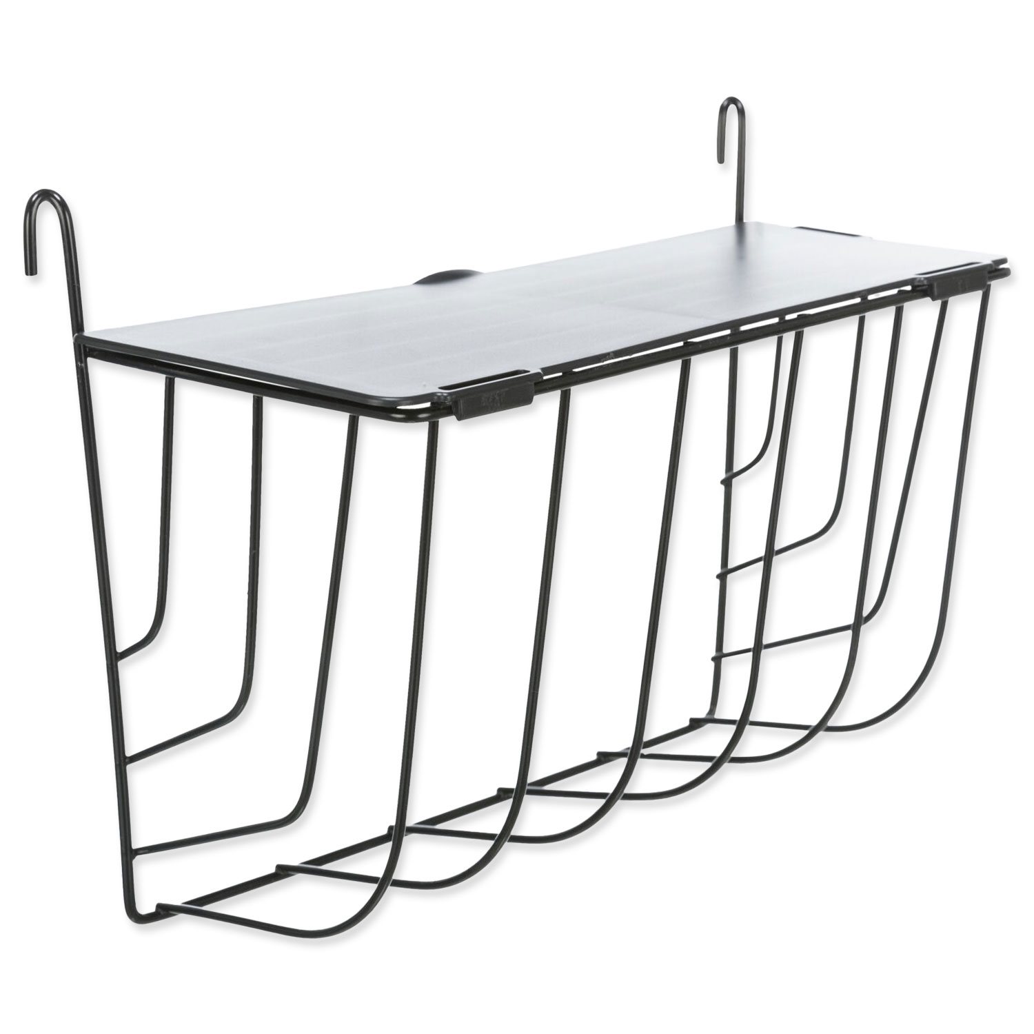 Závěsné černé kovové jesličky na seno s víkem 25 × 18 × 12 cm-KS