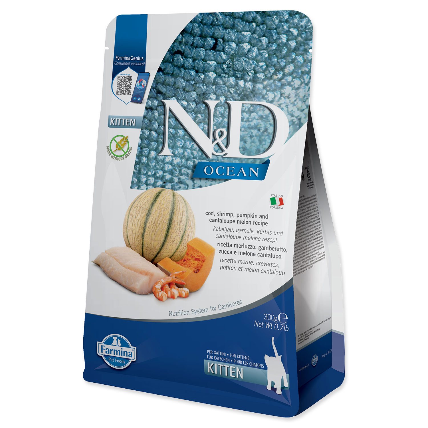 Krmivo N&D Kitten Ocean Cod, Shrimp, Pumpkin & Cantaloupe Melon 0,3kg-KS