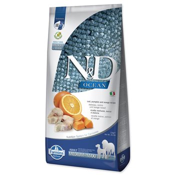 Krmivo N&D Dog Ocean Adult Medium & Maxi Codfish, Pumpkin & Orange 12kg-KS