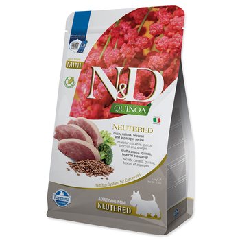 Krmivo N&D Dog Quinoa Neutered Adult Mini Duck, Broccoli & Asparagus 2,5kg-KS