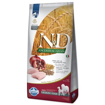 Krmivo N&D Dog Adult Medium & Maxi Ancestral Grain Chicken, Spelt, Oats & Pomegranate 12kg-KS