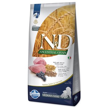 Krmivo N&D Dog Puppy Medium & Maxi Ancestral Grain Lamb, Spelt, Oats & Blueberry 12kg-KS