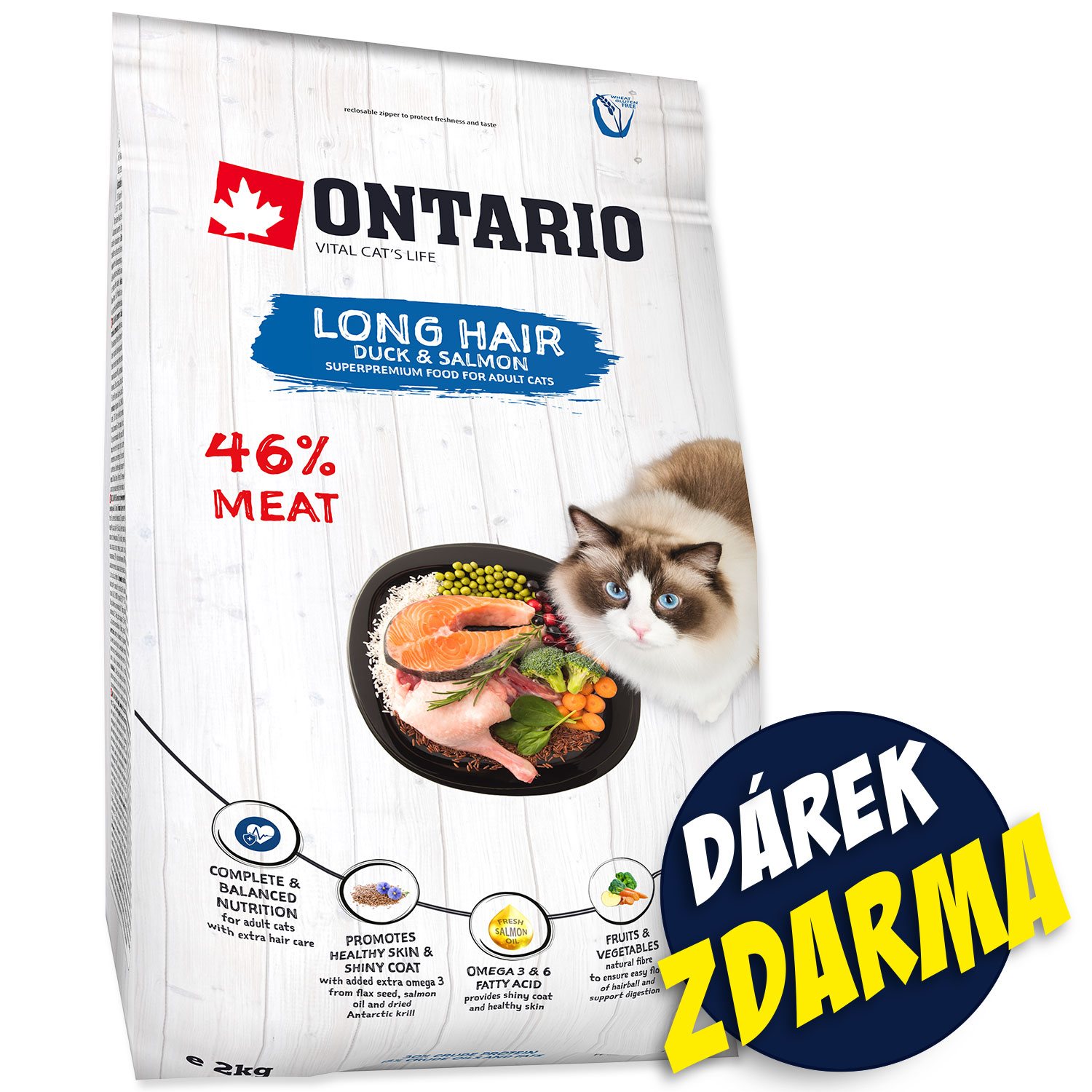 Krmivo Ontario Cat Longhair 2kg + 4 kapsičky ZDARMA