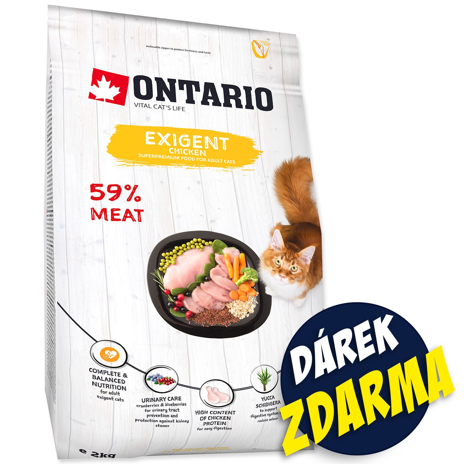 Krmivo Ontario Cat Exigent 2kg + 4 kapsičky ZDARMA