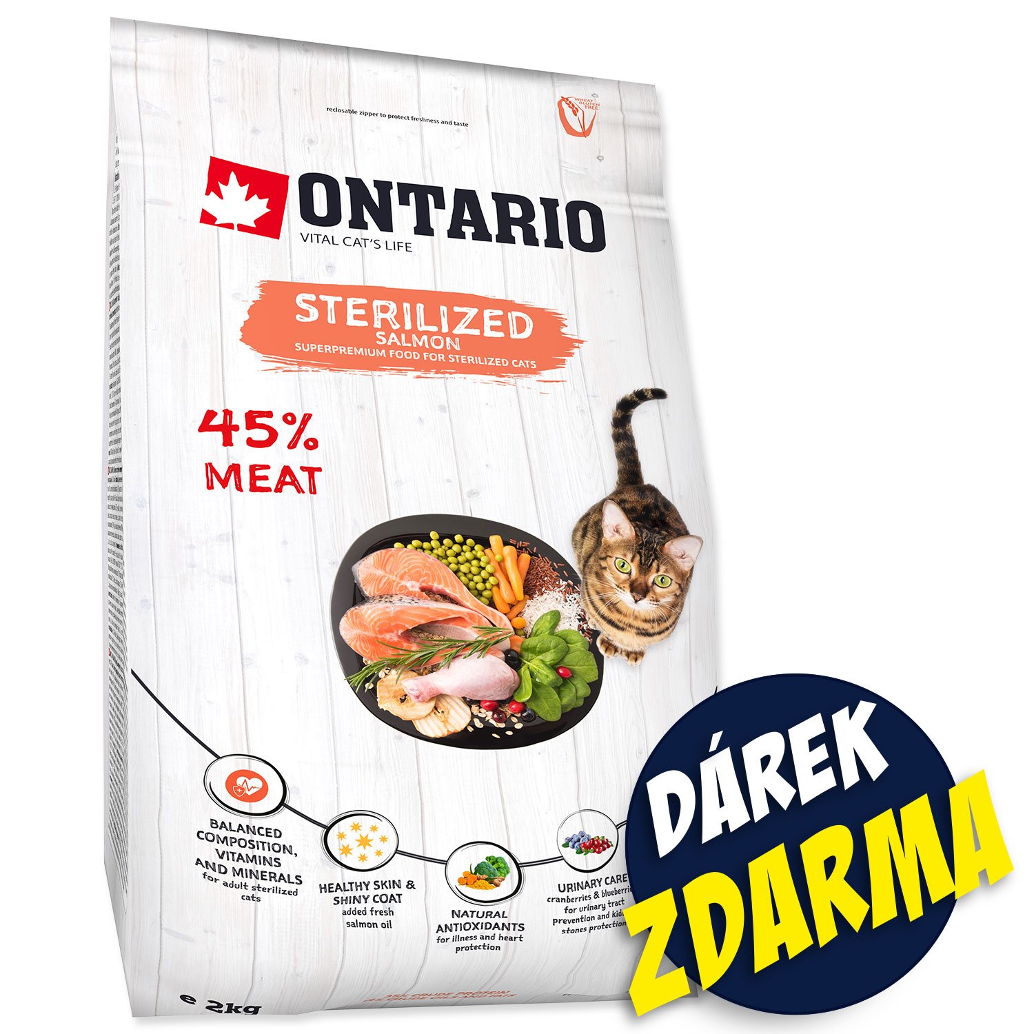 Krmivo Ontario Cat Sterilised Salmon 2kg + 4 kapsičky ZDARMA