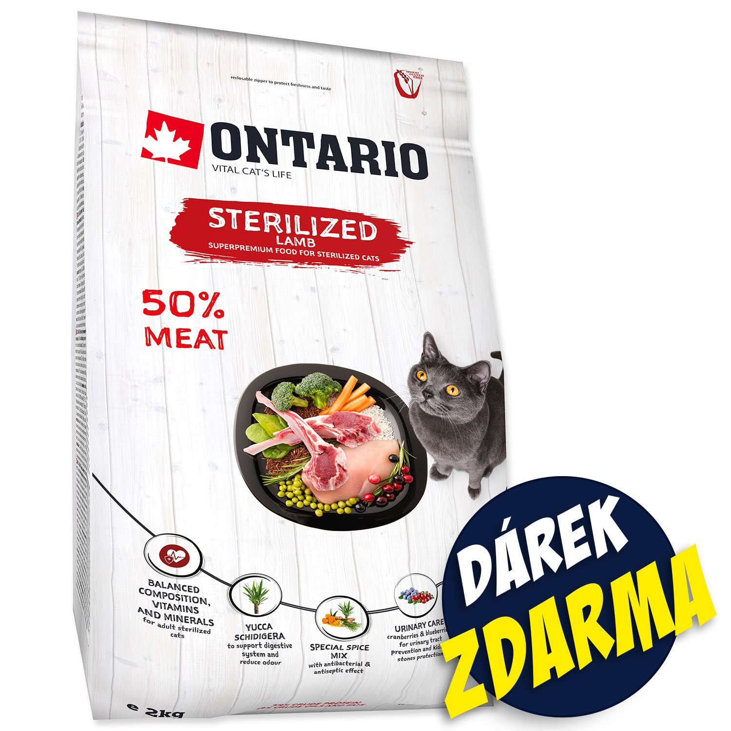 Krmivo Ontario Cat Sterilised Lamb 2kg + 4 kapsičky ZDARMA