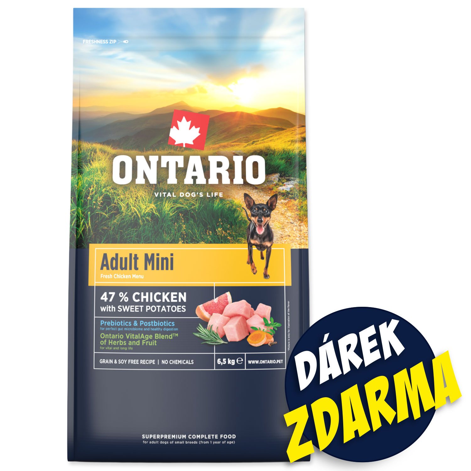 Krmivo Ontario Adult Mini Chicken 6,5kg+ 3 konzervy 200g ZDARMA