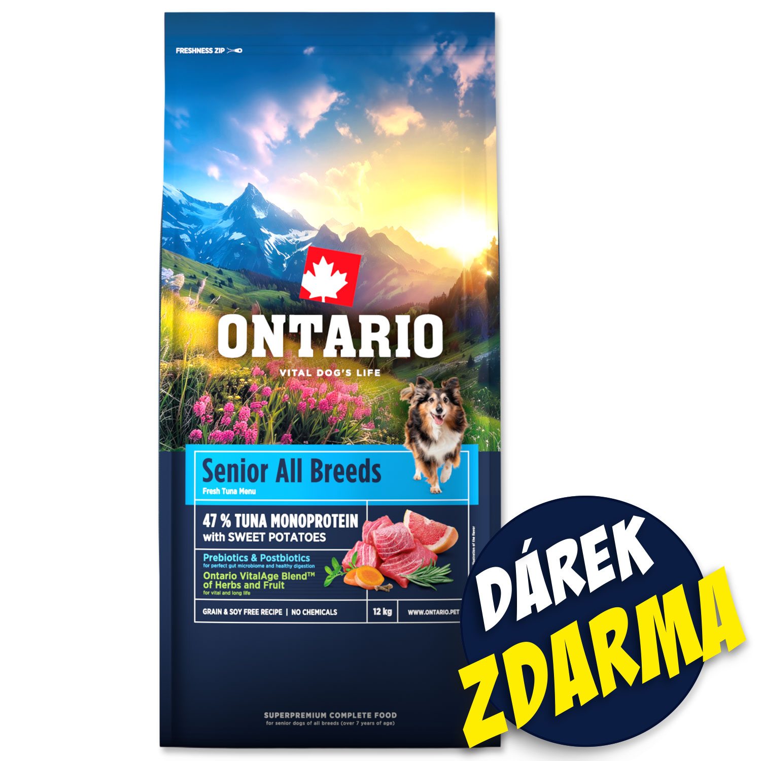 Krmivo Ontario Senior All Breeds Monoprotein Tuna 12kg + 3 konzervy 400g ZDARMA