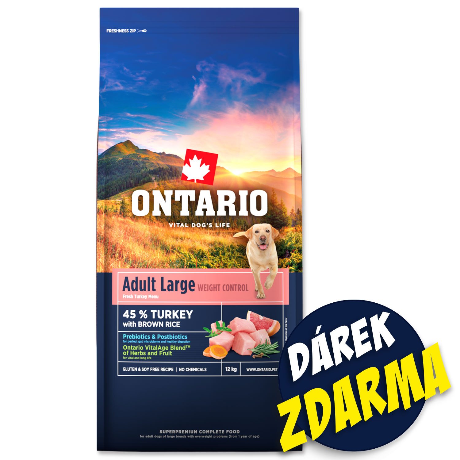 Krmivo Ontario Large Weight Control Turkey 12kg + 3 konzervy 400g ZDARMA