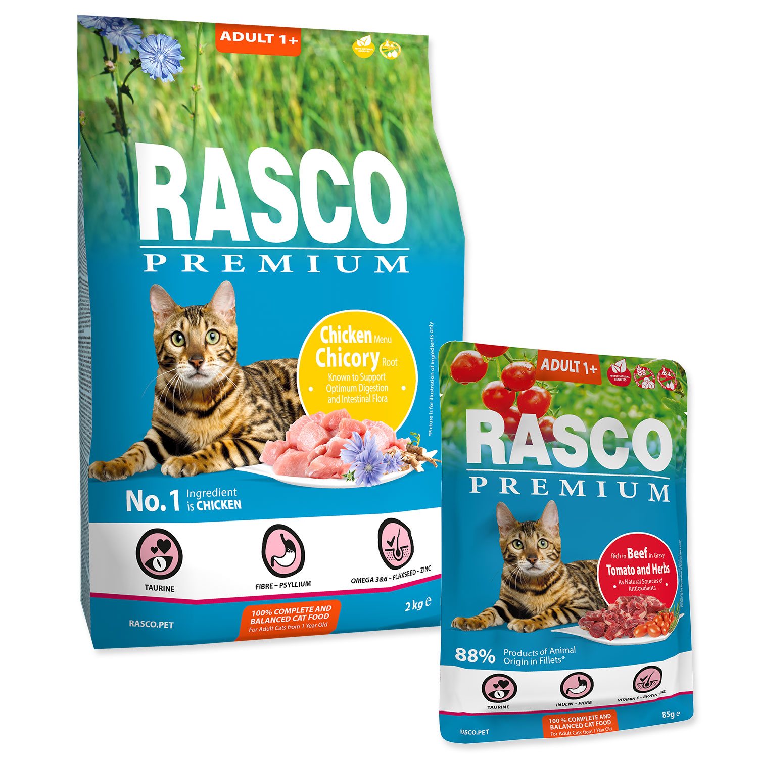 Krmivo Rasco Premium Adult kuře  2kg + 5 kapsiček ZDARMA