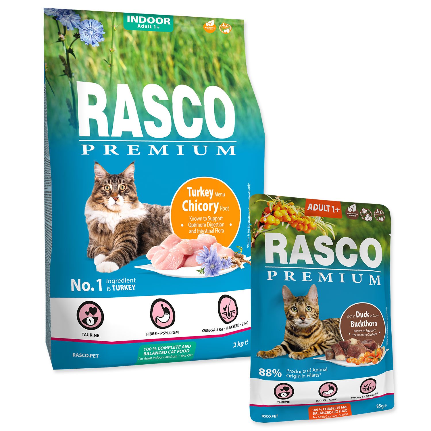 Krmivo Rasco Premium Indoor krůta 2kg + 5 kapsiček ZDARMA